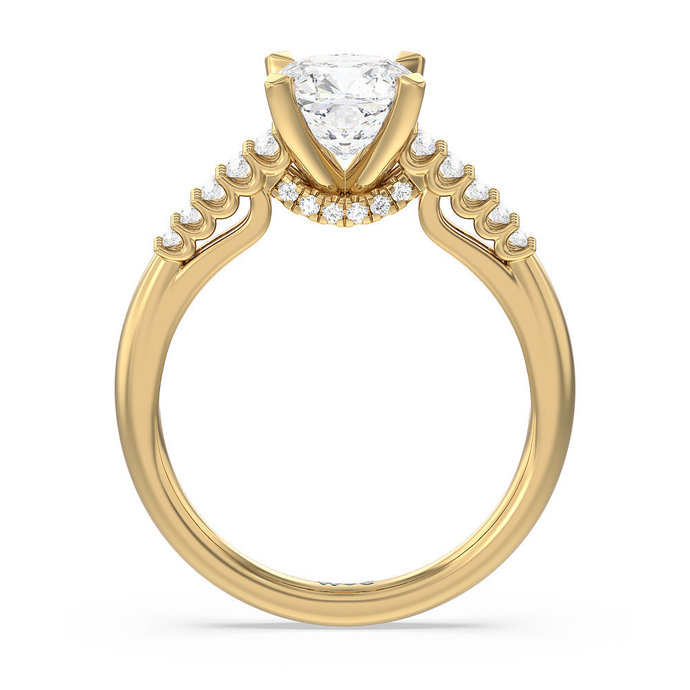 Cushion Cut Two Row Diamonds Bridge Accent Engagement Ring with Lab Grown Diamond in 14KT Yellow Gold view 2
