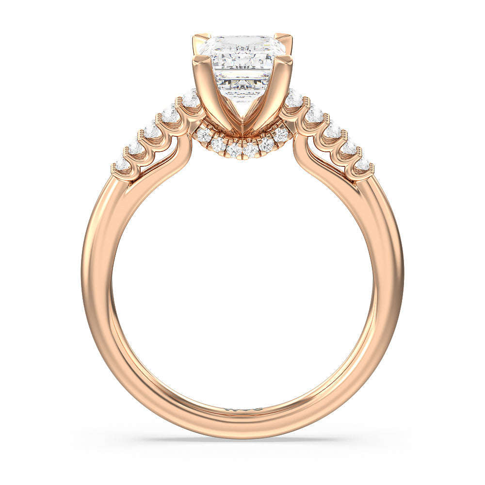 Emerald Cut Two Row Diamonds Bridge Accent Engagement Ring with Lab Grown Diamond in 14KT Rose Gold view 2
