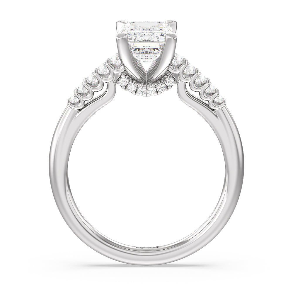 Emerald Cut Two Row Diamonds Bridge Accent Engagement Ring with Lab Grown Diamond in 14KT Platinum view 2
