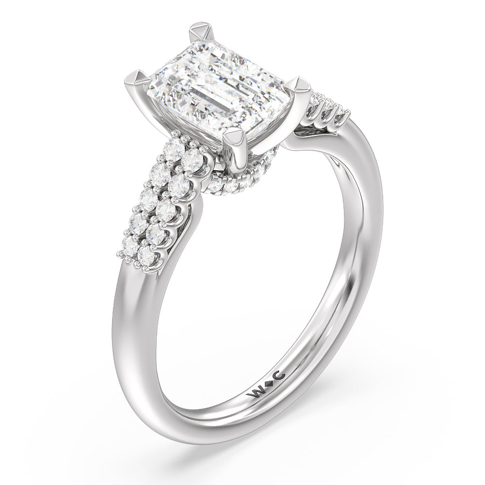 Emerald Cut Two Row Diamonds Bridge Accent Engagement Ring with Lab Grown Diamond in 14KT Platinum view 3
