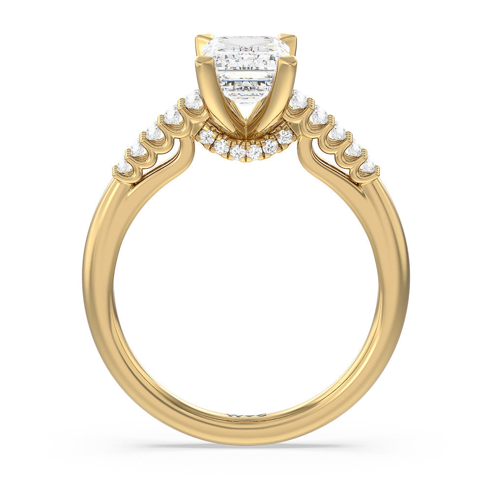 Emerald Cut Two Row Diamonds Bridge Accent Engagement Ring with Lab Grown Diamond in 14KT Yellow Gold view 2
