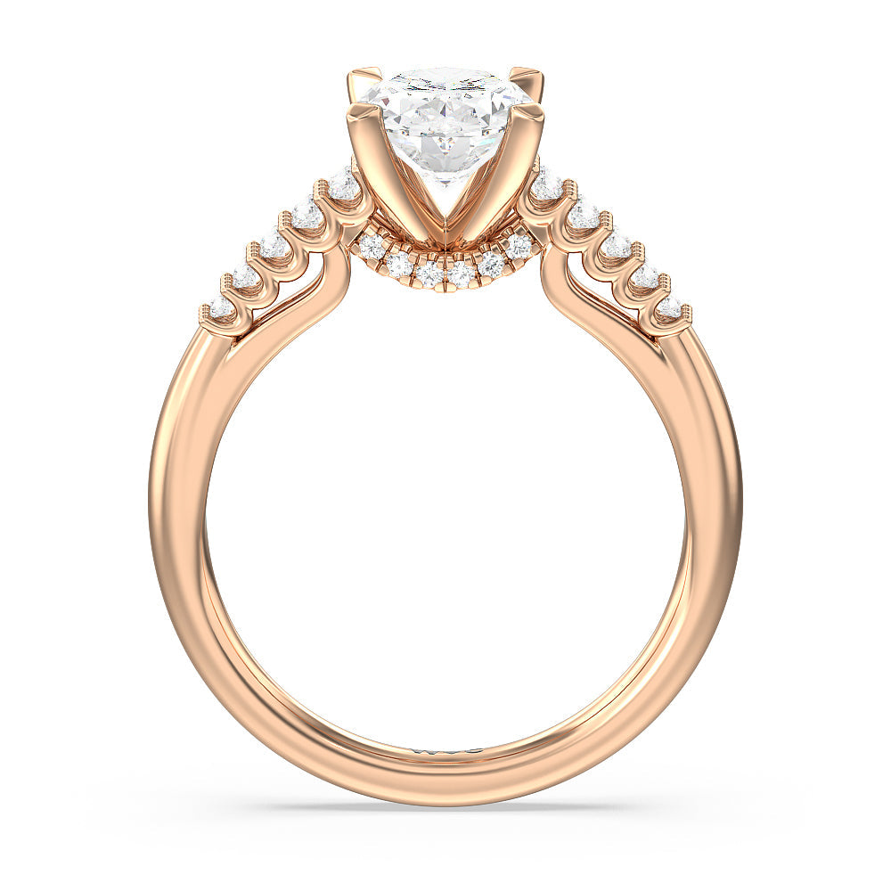 Oval Cut Two Row Diamonds Bridge Accent Engagement Ring with Lab Grown Diamond in 14KT Rose Gold view 2
