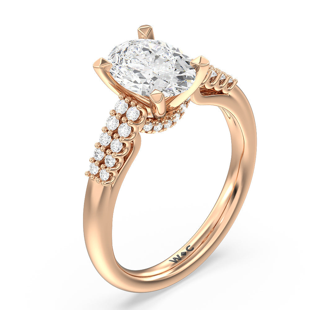 Oval Cut Two Row Diamonds Bridge Accent Engagement Ring with Lab Grown Diamond in 14KT Rose Gold view 3
