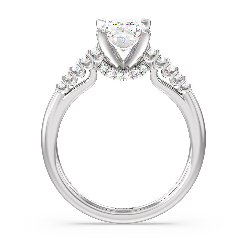 Oval Cut Two Row Diamonds Bridge Accent Engagement Ring with Lab Grown Diamond in 14KT Platinum view 2
