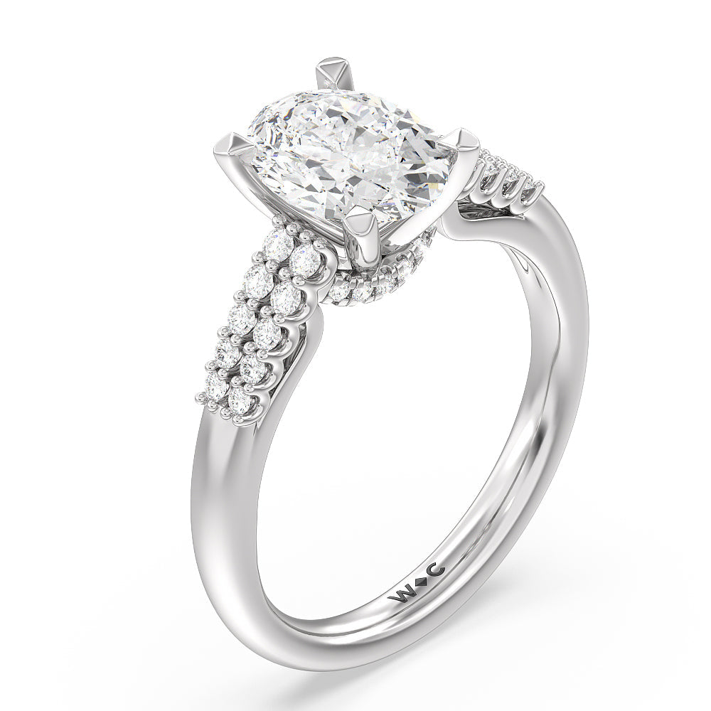 Oval Cut Two Row Diamonds Bridge Accent Engagement Ring with Lab Grown Diamond in 14KT Platinum view 3
