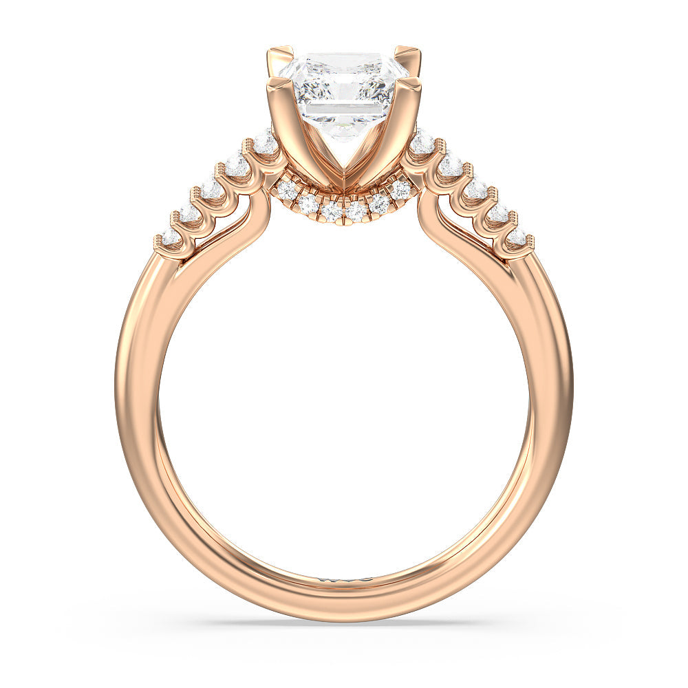 Radiant Cut Two Row Diamonds Bridge Accent Engagement Ring with Lab Grown Diamond in 14KT Rose Gold view 2
