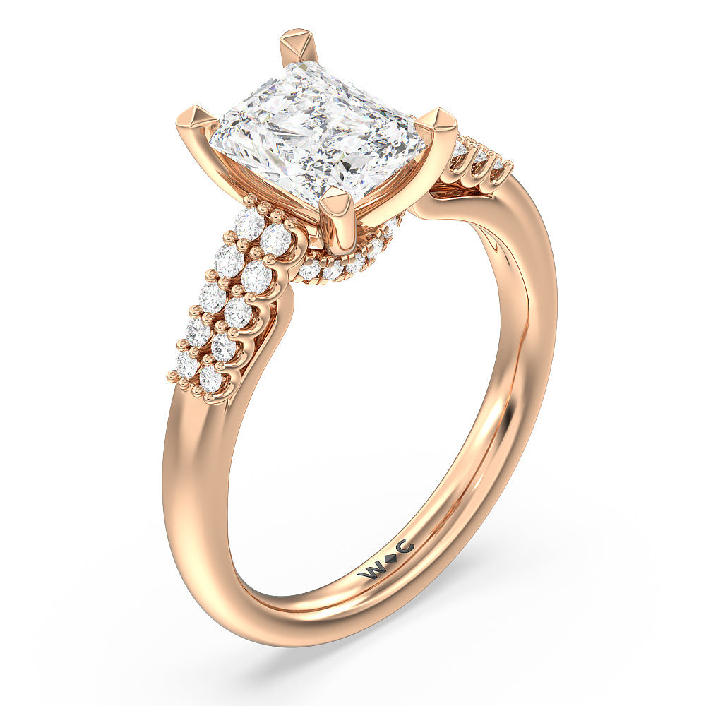 Radiant Cut Two Row Diamonds Bridge Accent Engagement Ring with Lab Grown Diamond in 14KT Rose Gold view 3
