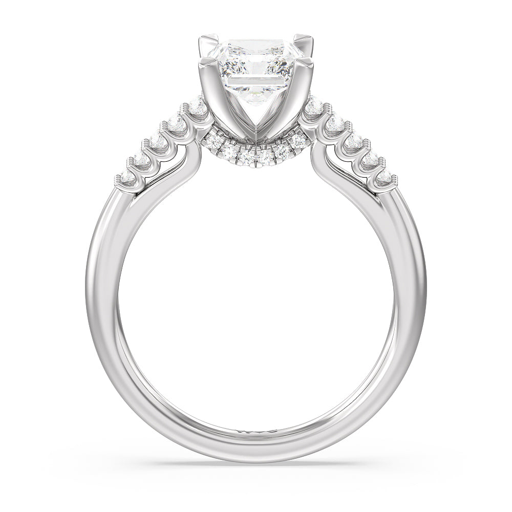 Radiant Cut Two Row Diamonds Bridge Accent Engagement Ring with Lab Grown Diamond in 14KT Platinum view 2
