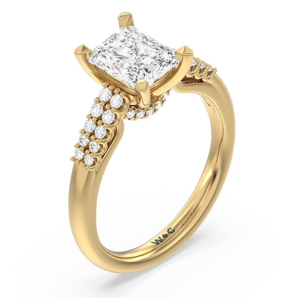 Radiant Cut Two Row Diamonds Bridge Accent Engagement Ring with Lab Grown Diamond in 14KT Yellow Gold view 3
