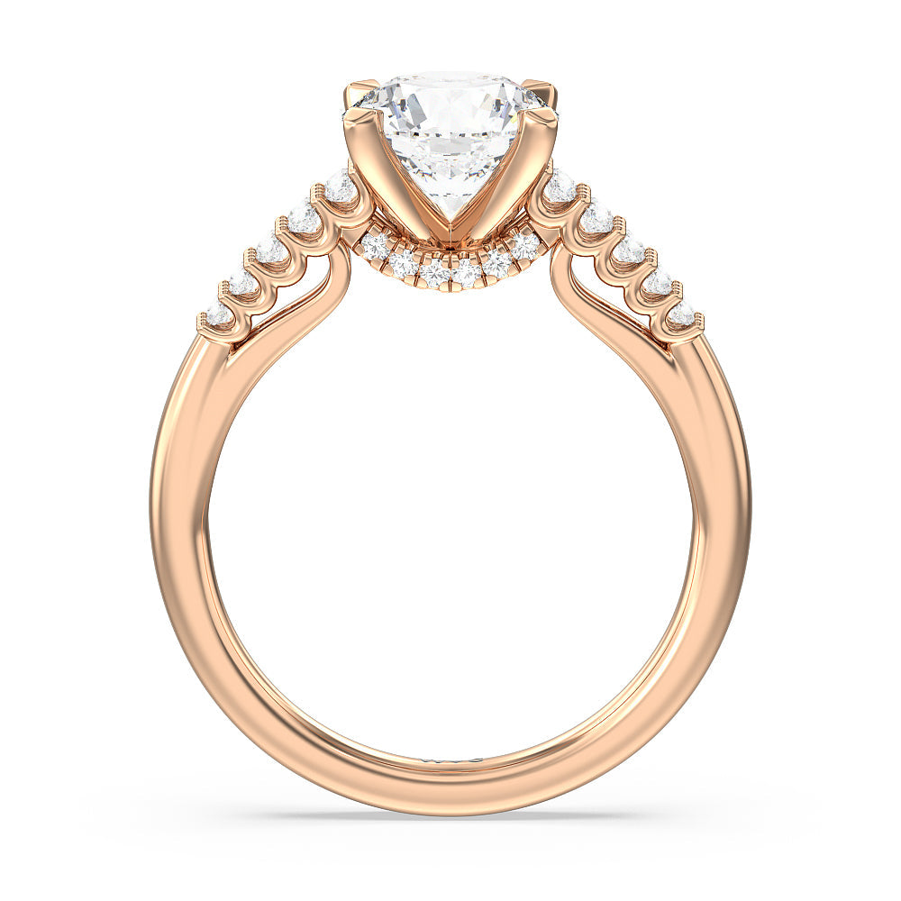 Round Cut Two Row Diamonds Bridge Accent Engagement Ring with Lab Grown Diamond in 14KT Rose Gold view 2
