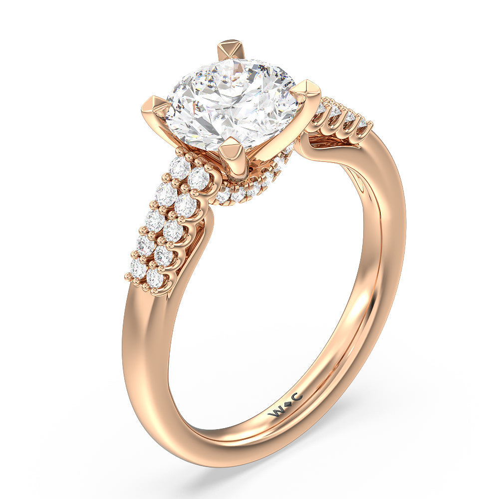 Round Cut Two Row Diamonds Bridge Accent Engagement Ring with Lab Grown Diamond in 14KT Rose Gold view 3

