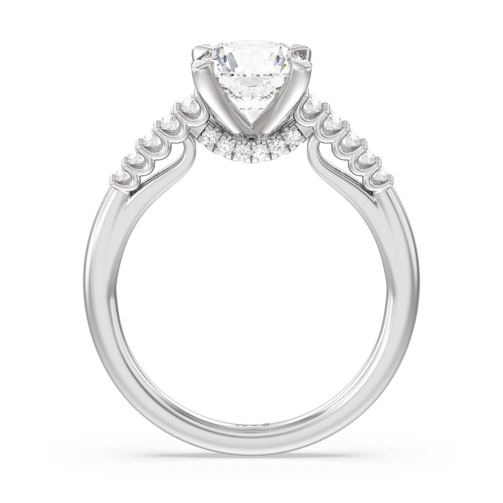 Round Cut Two Row Diamonds Bridge Accent Engagement Ring with Lab Grown Diamond in 14KT Platinum view 2
