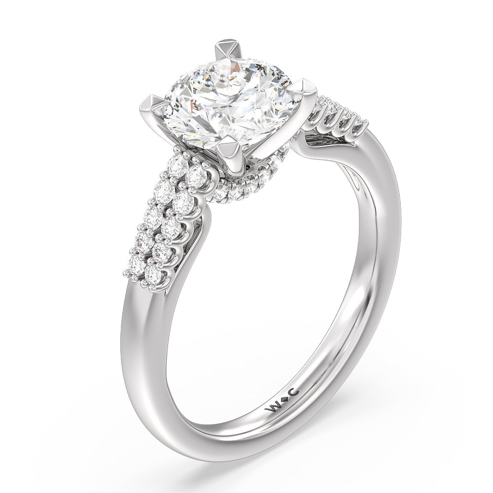 Round Cut Two Row Diamonds Bridge Accent Engagement Ring with Lab Grown Diamond in 14KT Platinum view 3
