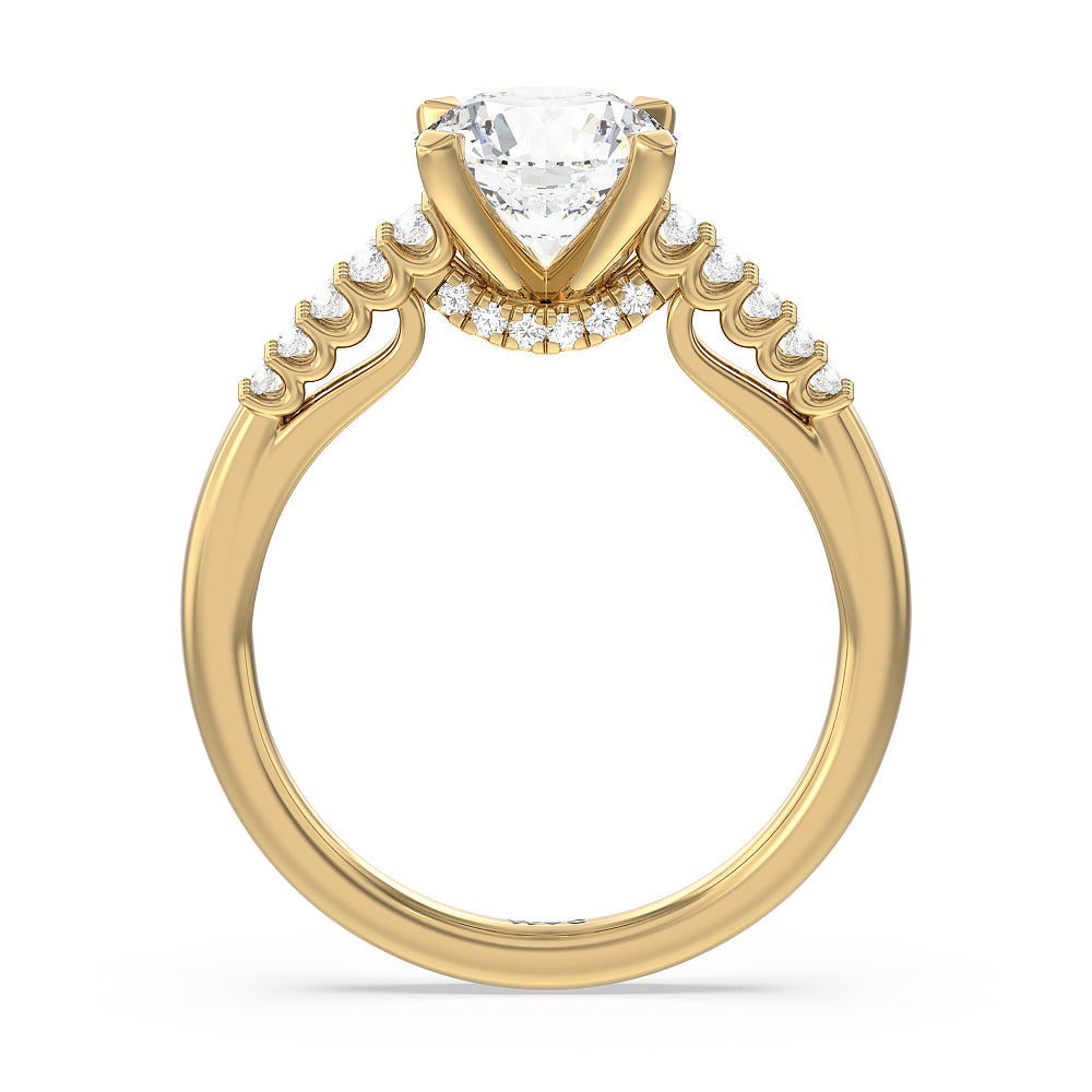 Round Cut Two Row Diamonds Bridge Accent Engagement Ring with Lab Grown Diamond in 14KT Yellow Gold view 2
