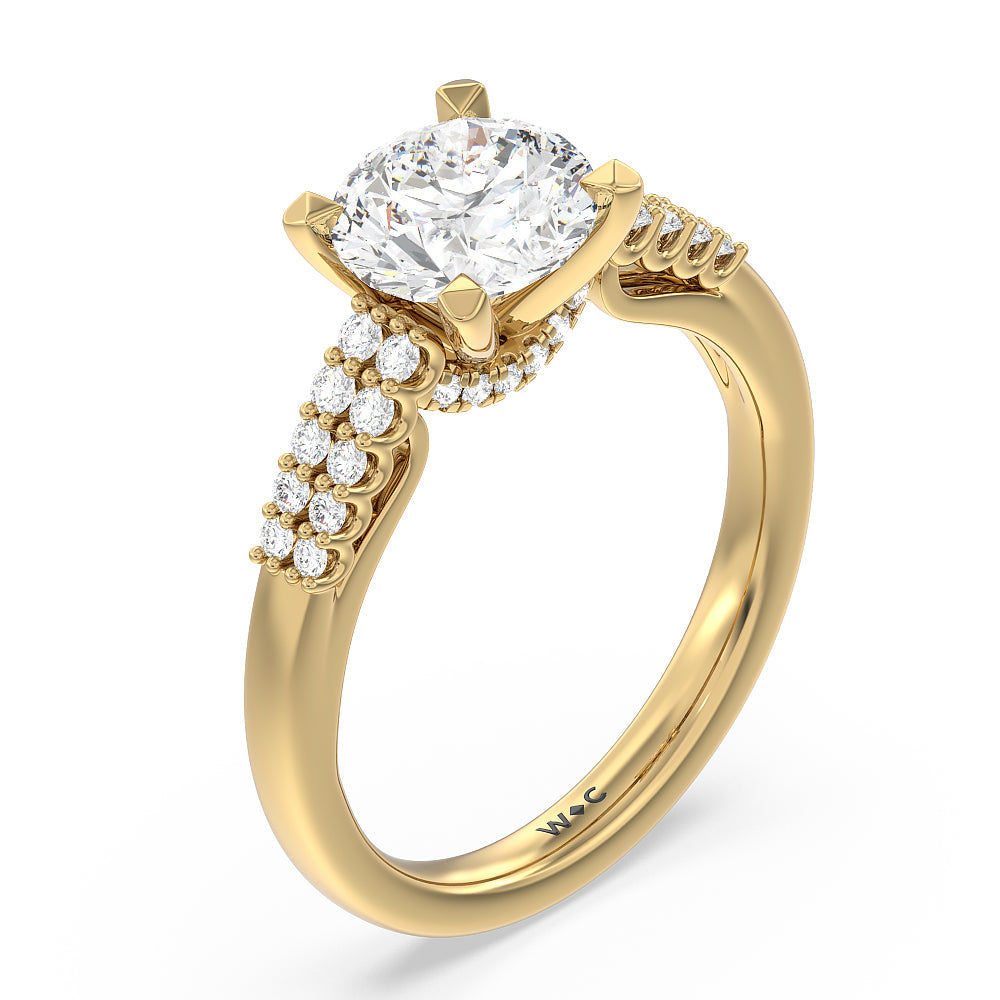 Round Cut Two Row Diamonds Bridge Accent Engagement Ring with Lab Grown Diamond in 14KT Yellow Gold view 3
