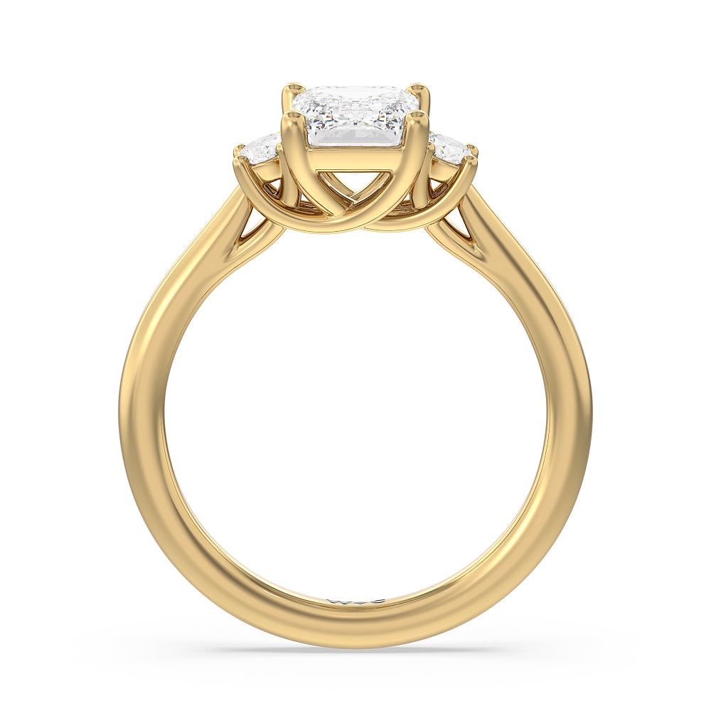 Classic Oval Side Stone In Trellis Basket Engagement Ring with Emerald Cut Diamond in 14KT Yellow Gold view 2
