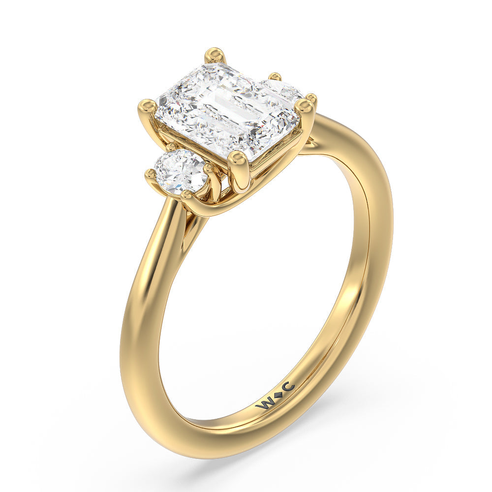 Classic Oval Side Stone In Trellis Basket Engagement Ring with Emerald Cut Diamond in 14KT Yellow Gold view 3
