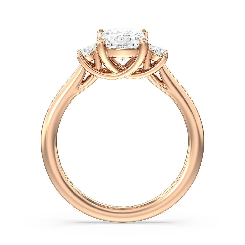 Classic Oval Side Stone In Trellis Basket Engagement Ring with Oval Cut Diamond in 14KT Rose Gold view 2
