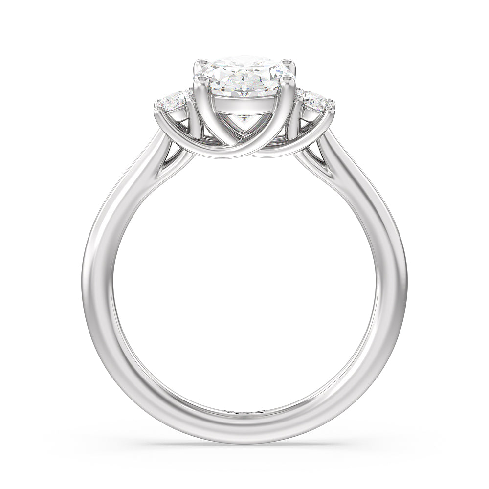 Classic Oval Side Stone In Trellis Basket Engagement Ring with Oval Cut Diamond in 14KT Platinum view 2
