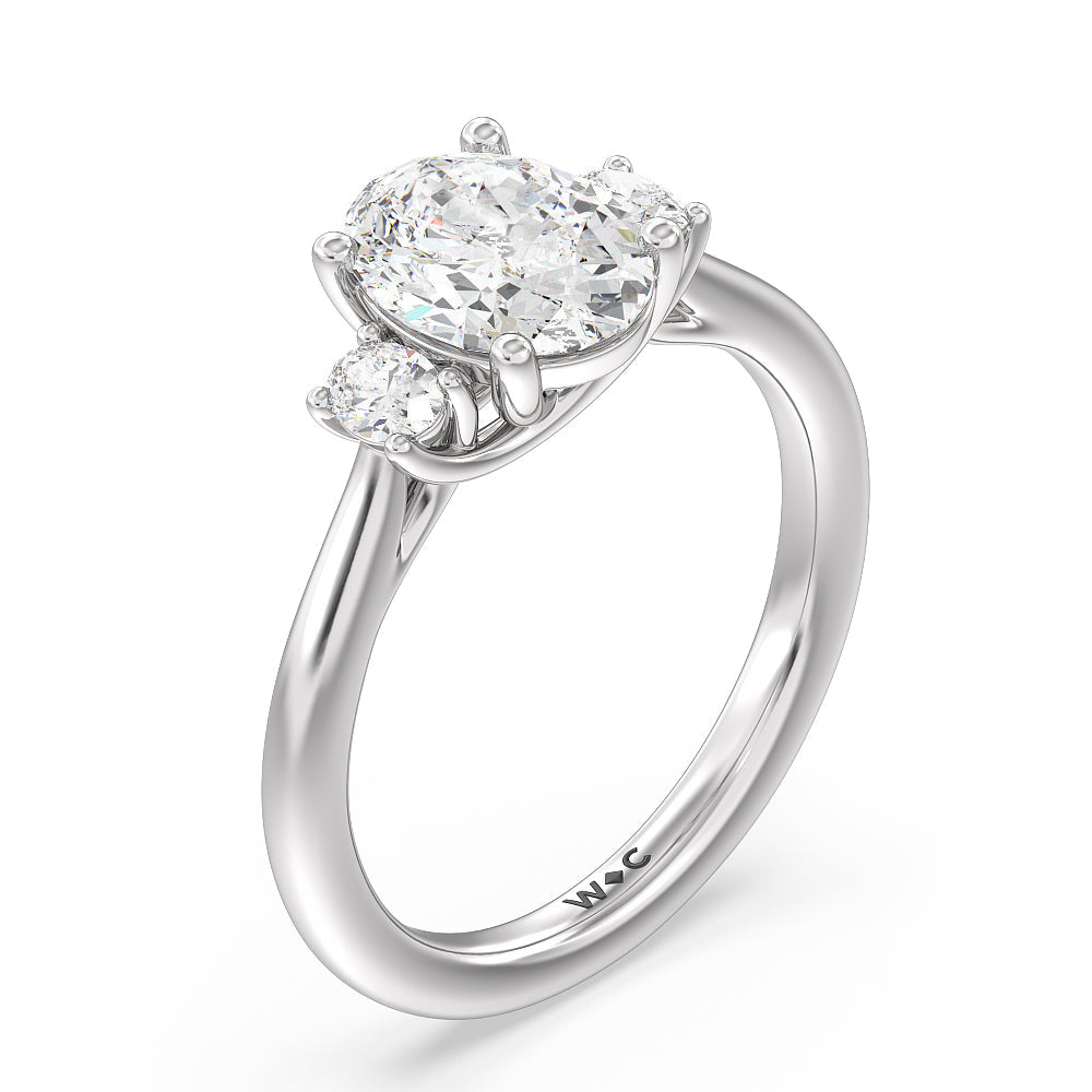 Classic Oval Side Stone In Trellis Basket Engagement Ring with Oval Cut Diamond in 14KT Platinum view 3

