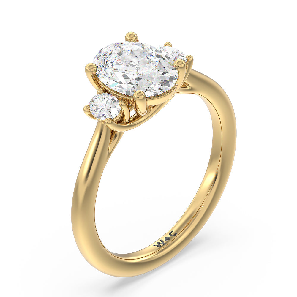 Classic Oval Side Stone In Trellis Basket Engagement Ring with Oval Cut Diamond in 14KT Yellow Gold view 3
