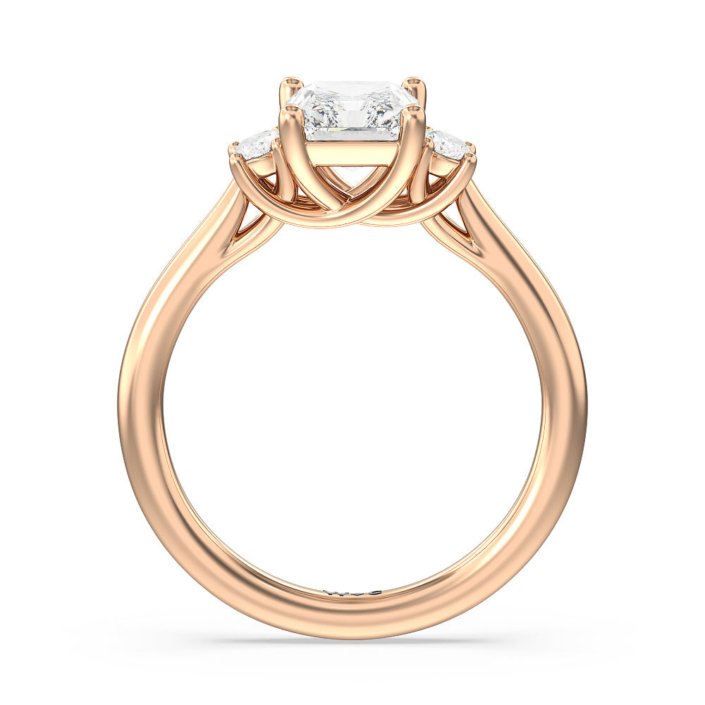 Classic Oval Side Stone In Trellis Basket Engagement Ring with Radiant Cut Diamond in 14KT Rose Gold view 2

