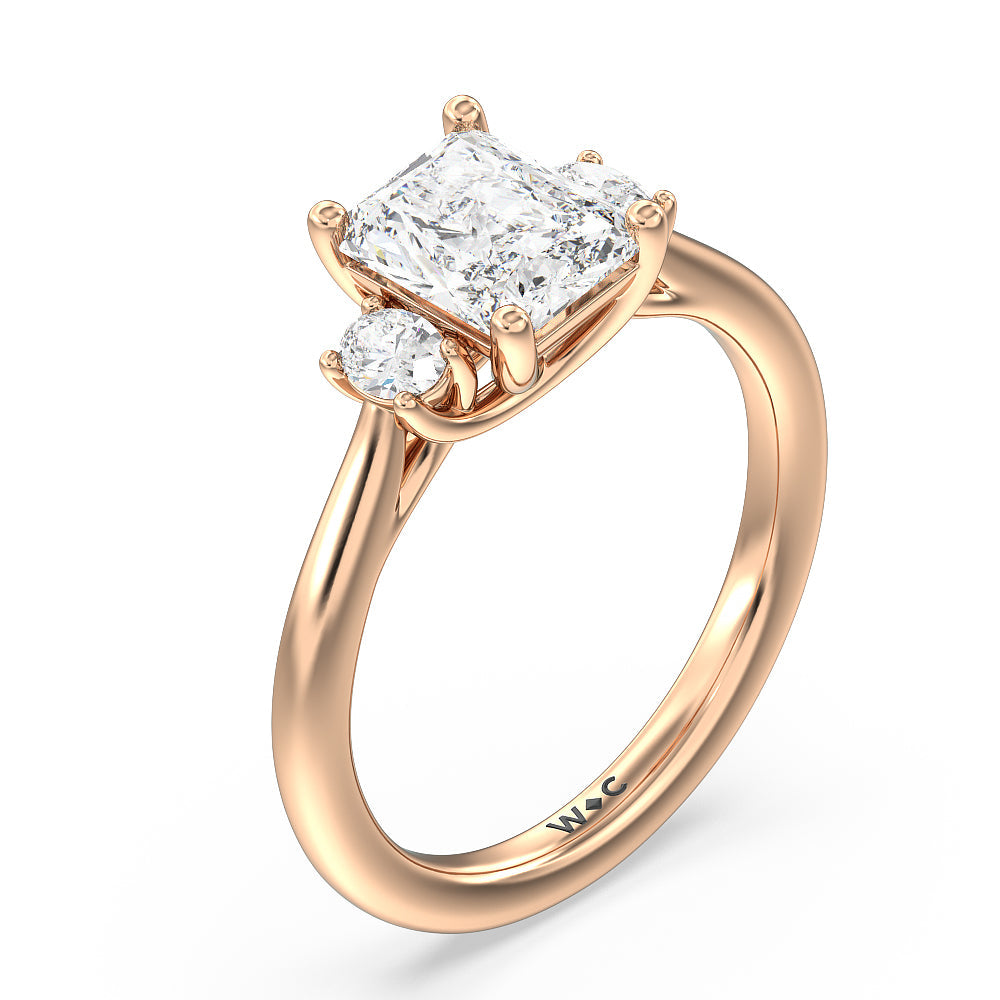 Classic Oval Side Stone In Trellis Basket Engagement Ring with Radiant Cut Diamond in 14KT Rose Gold view 3
