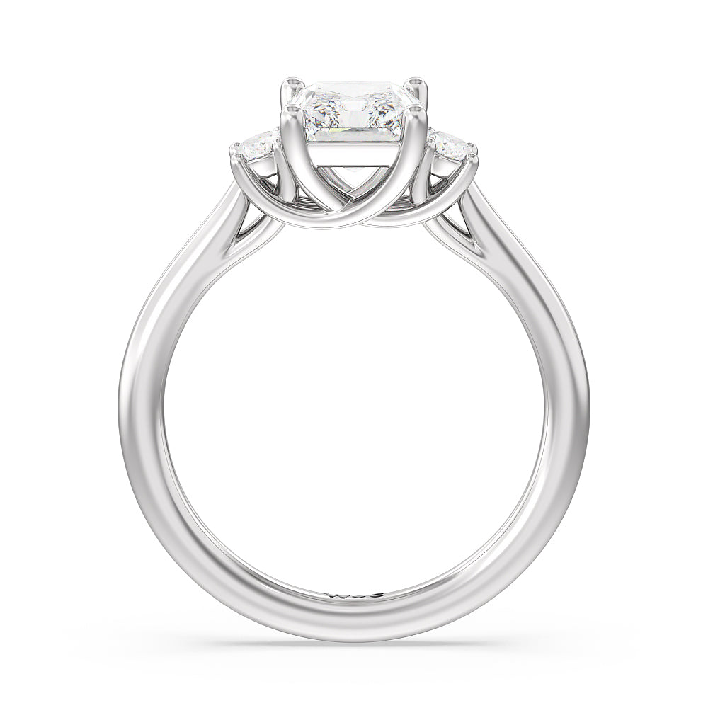 Classic Oval Side Stone In Trellis Basket Engagement Ring with Radiant Cut Diamond in 14KT Platinum view 2
