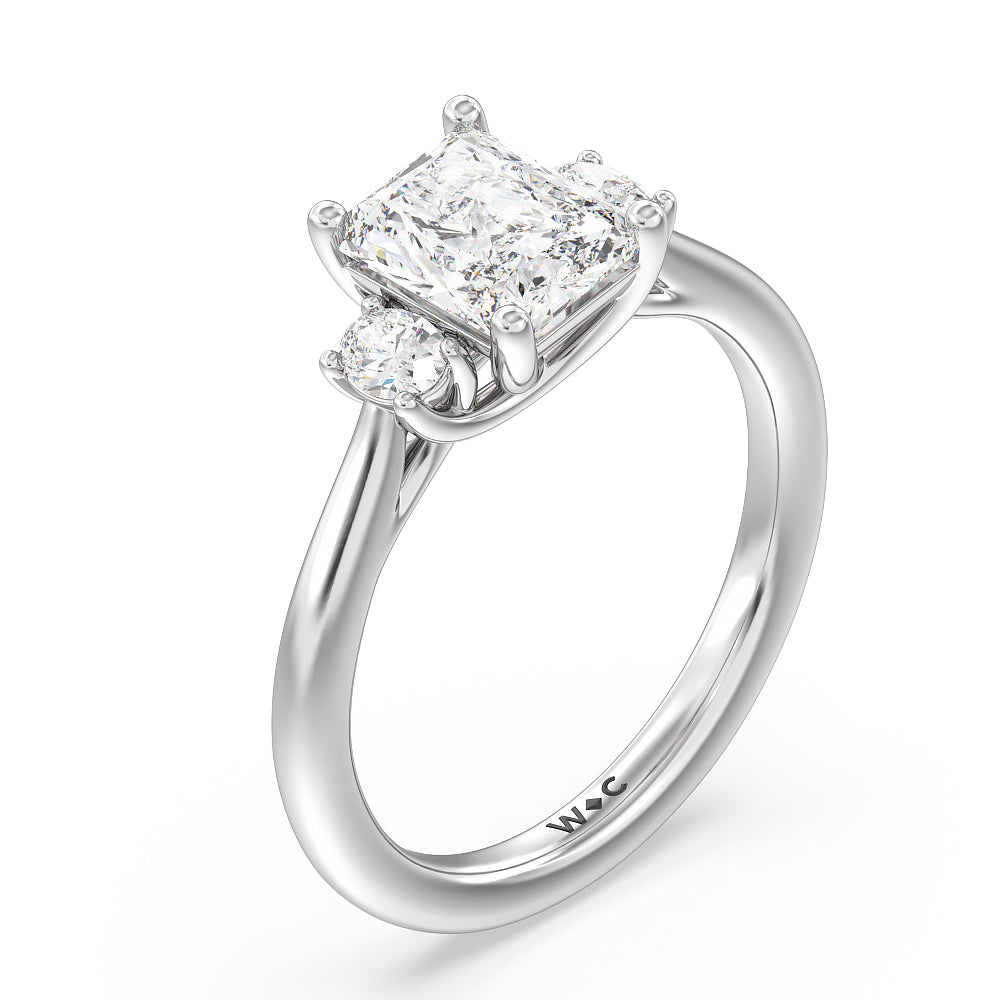 Classic Oval Side Stone In Trellis Basket Engagement Ring with Radiant Cut Diamond in 14KT Platinum view 3
