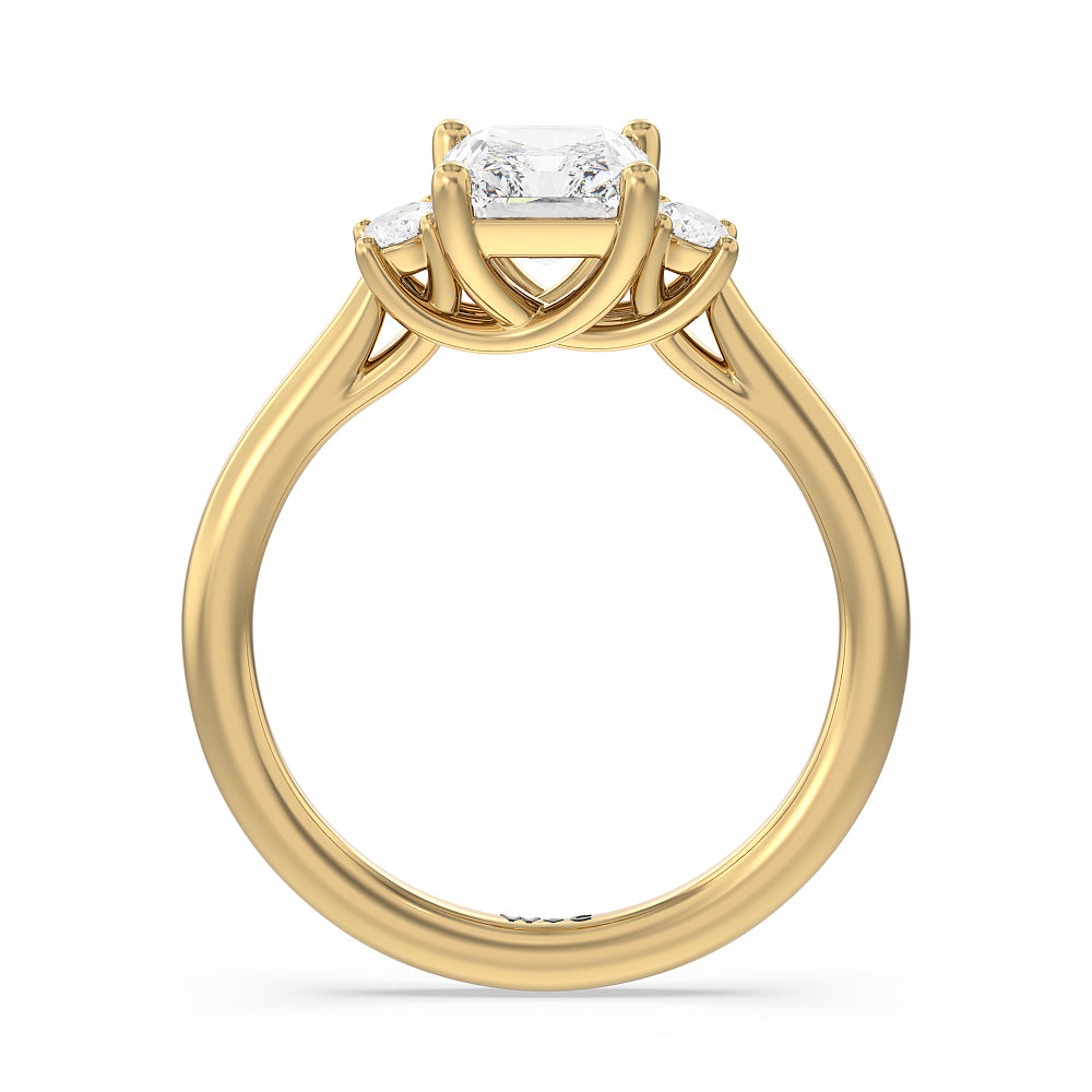 Classic Oval Side Stone In Trellis Basket Engagement Ring with Radiant Cut Diamond in 14KT Yellow Gold view 2
