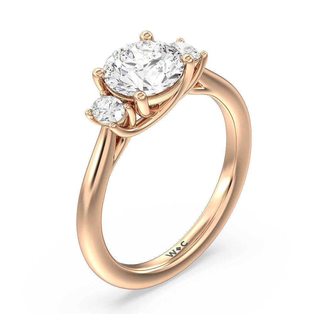 Classic Oval Side Stone In Trellis Basket Engagement Ring with Round Cut Diamond in 14KT Rose Gold view 3

