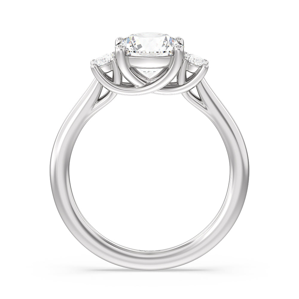 Classic Oval Side Stone In Trellis Basket Engagement Ring with Round Cut Diamond in 14KT Platinum view 2
