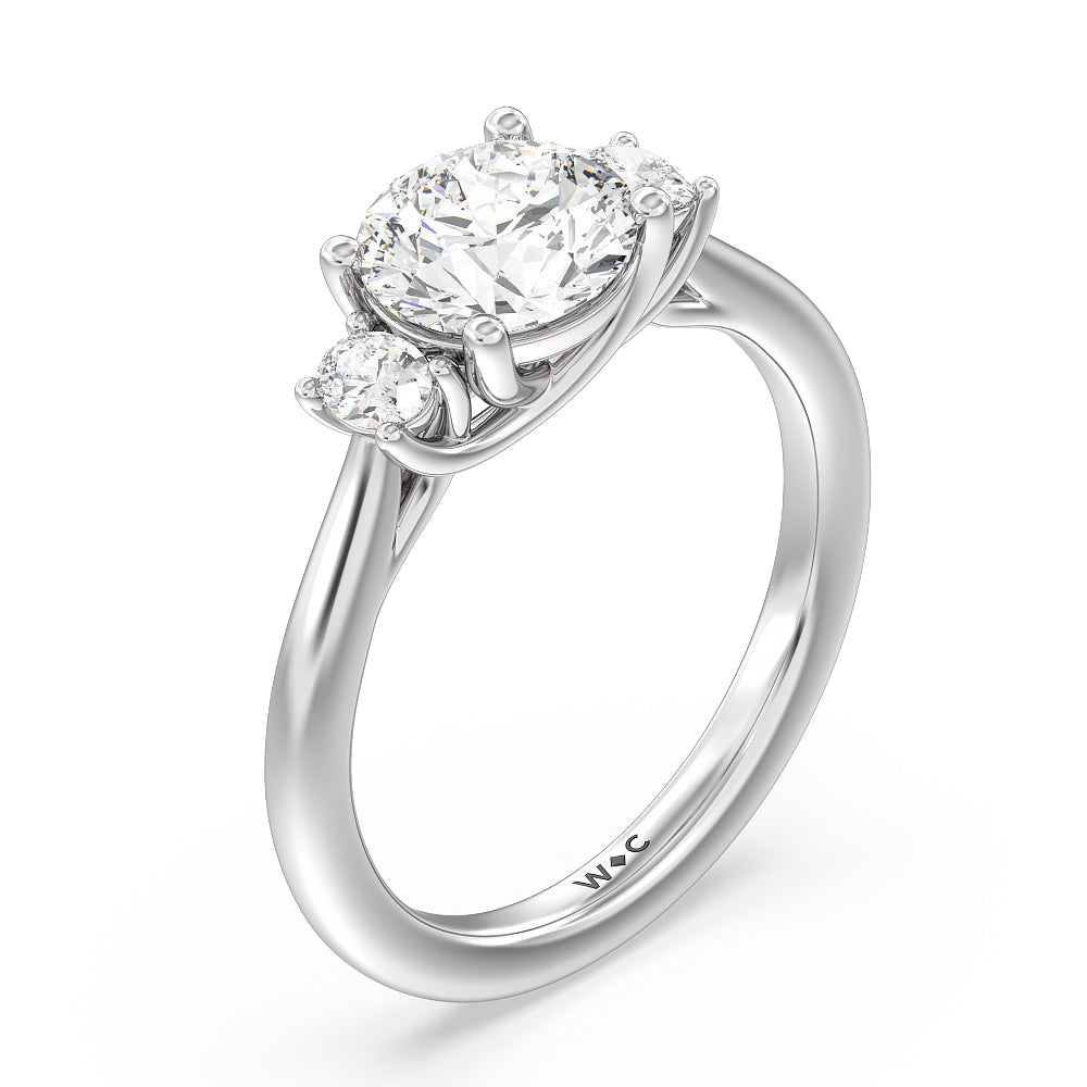 Classic Oval Side Stone In Trellis Basket Engagement Ring with Round Cut Diamond in 14KT Platinum view 3
