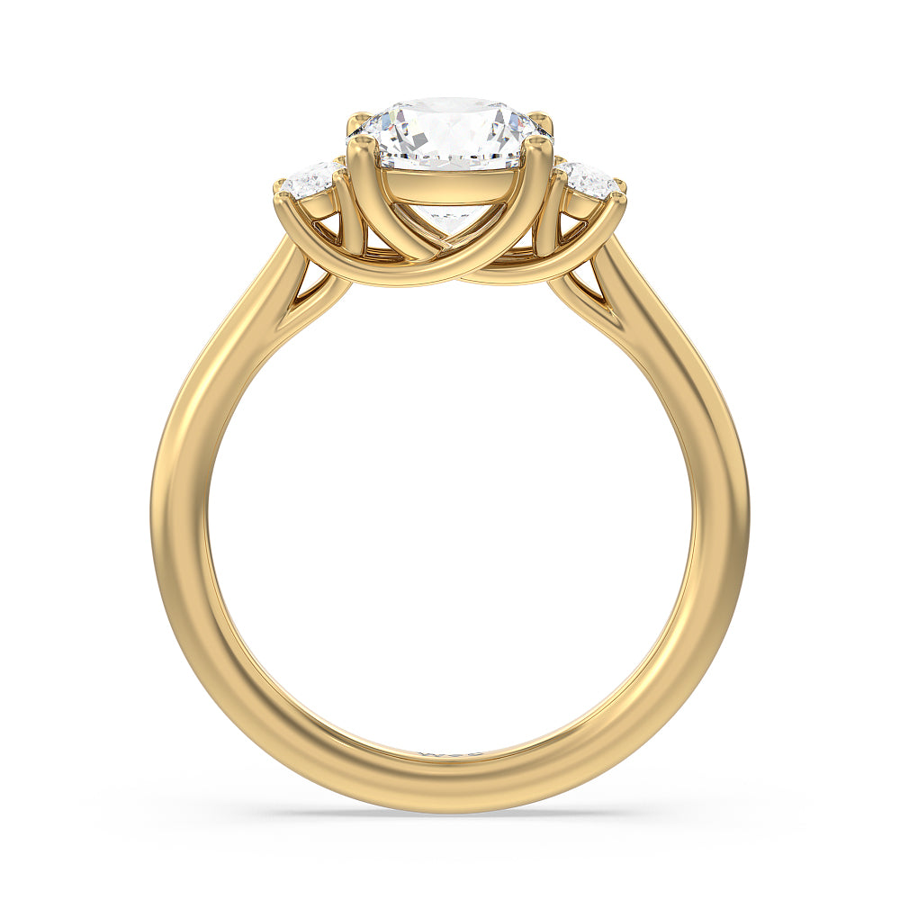 Classic Oval Side Stone In Trellis Basket Engagement Ring with Round Cut Diamond in 14KT Yellow Gold view 2
