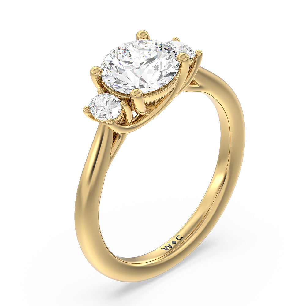 Classic Oval Side Stone In Trellis Basket Engagement Ring with Round Cut Diamond in 14KT Yellow Gold view 3
