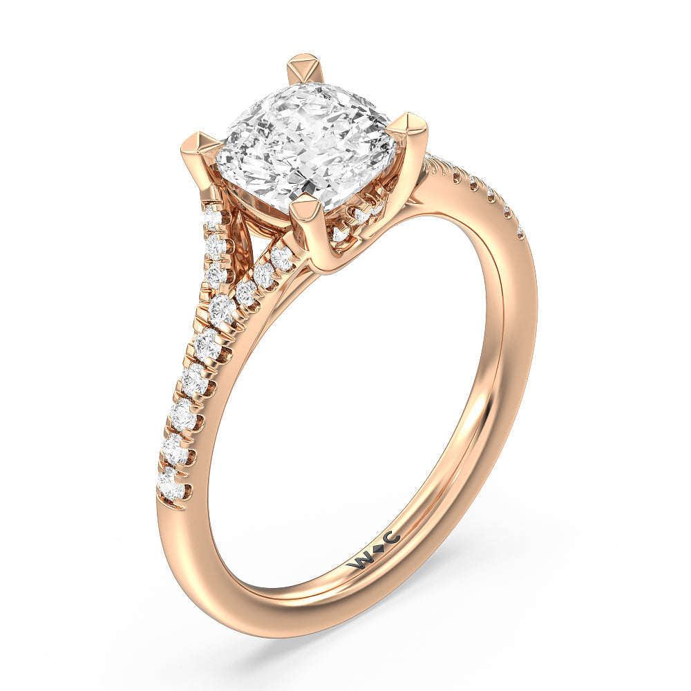 Cushion Cut Studded Cathedral Split Shank Engagement Ring with Lab Grown Diamond in 14KT Rose Gold view 3
