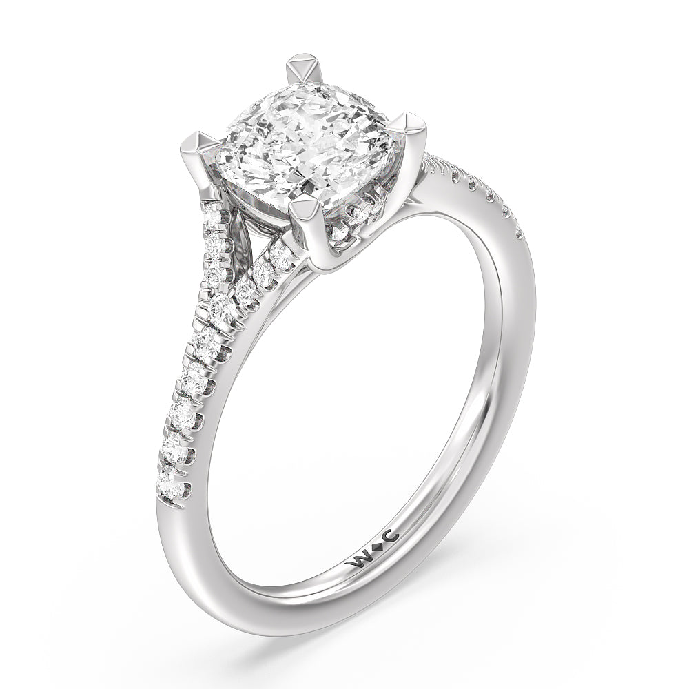 Cushion Cut Studded Cathedral Split Shank Engagement Ring with Lab Grown Diamond in 14KT Platinum view 3
