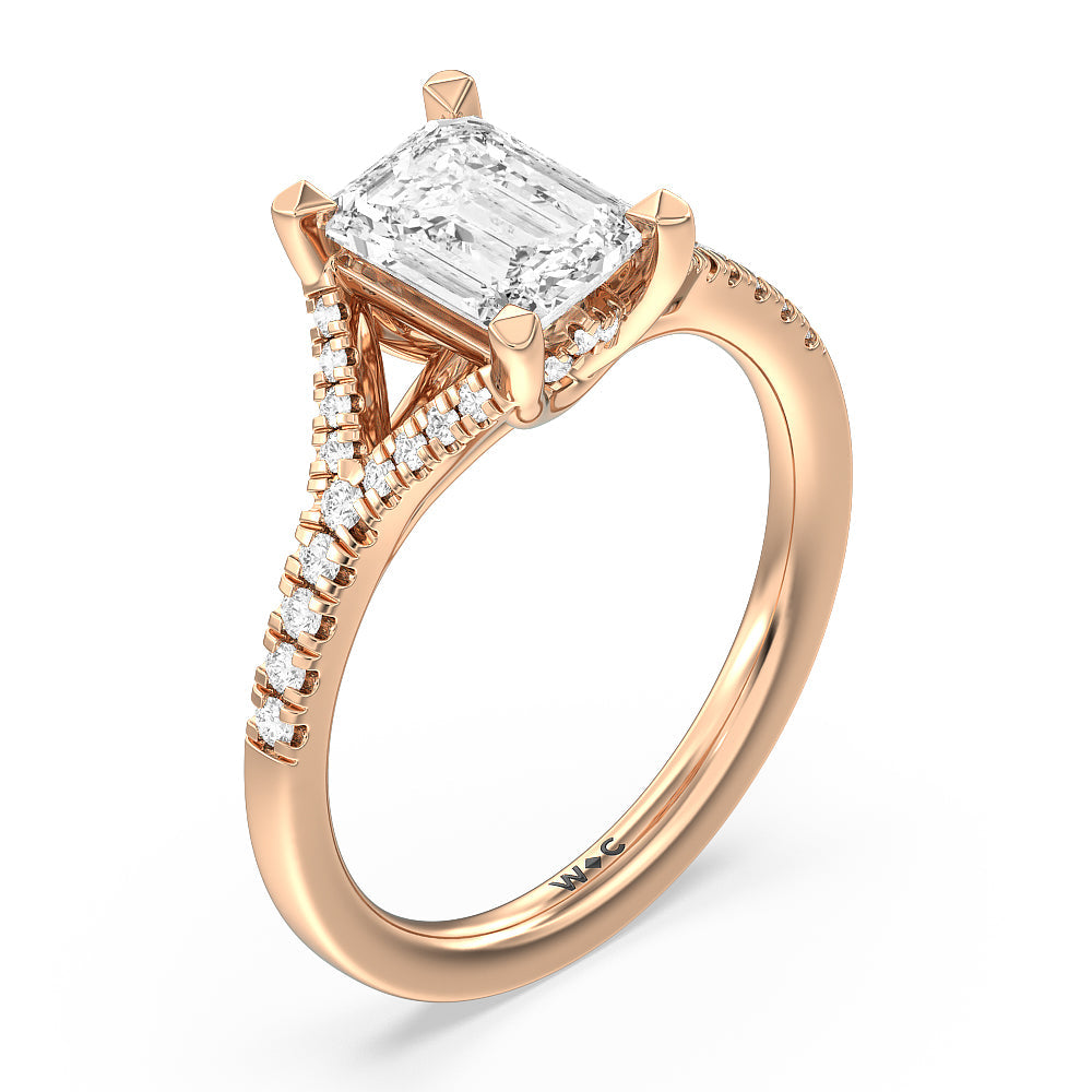 Emerald Cut Studded Cathedral Split Shank Engagement Ring with Lab Grown Diamond in 14KT Rose Gold view 3
