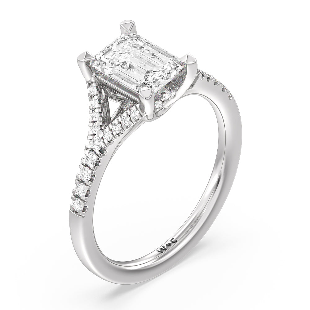Emerald Cut Studded Cathedral Split Shank Engagement Ring with Lab Grown Diamond in 14KT Platinum view 3

