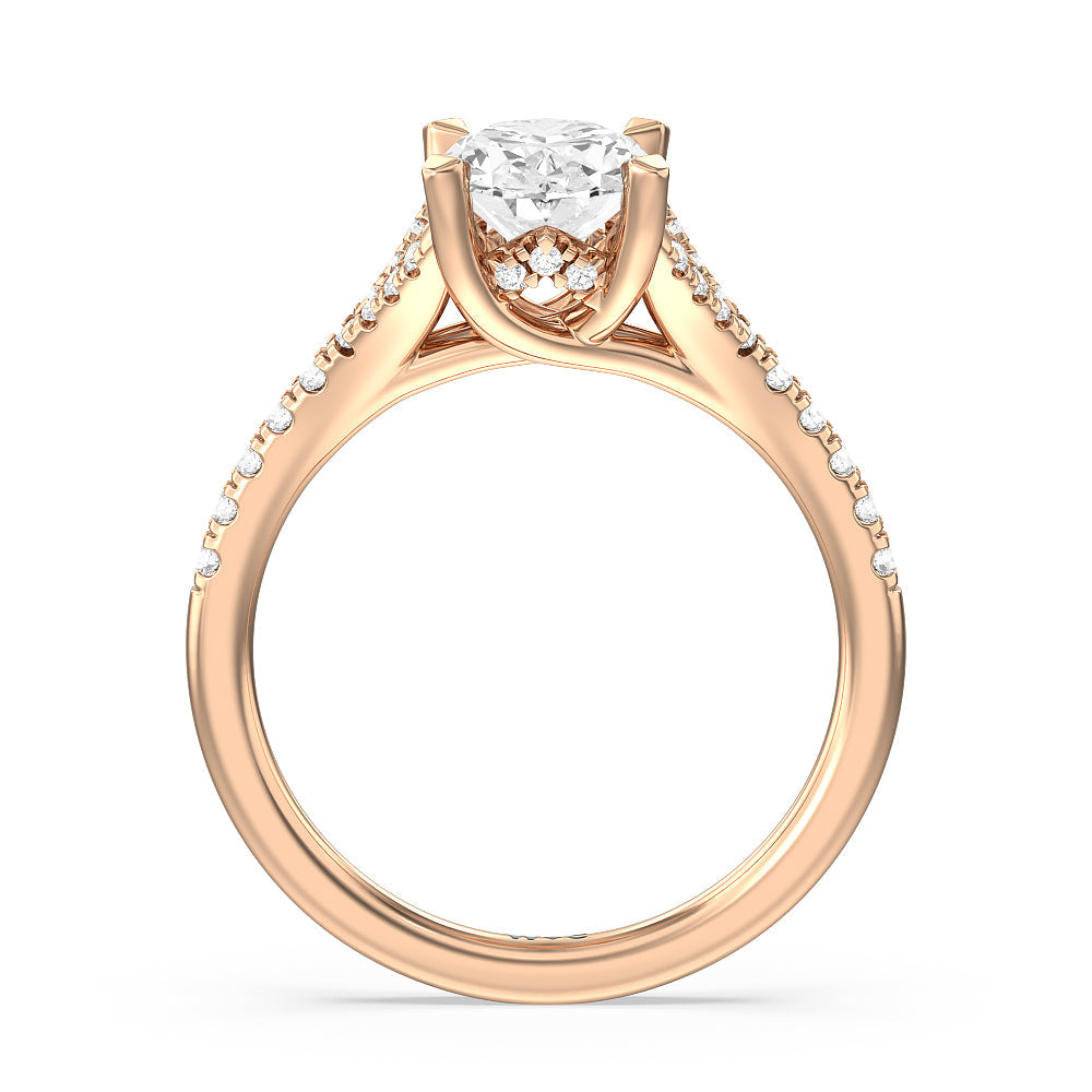 Oval Cut Studded Cathedral Split Shank Engagement Ring with Lab Grown Diamond in 14KT Rose Gold view 2
