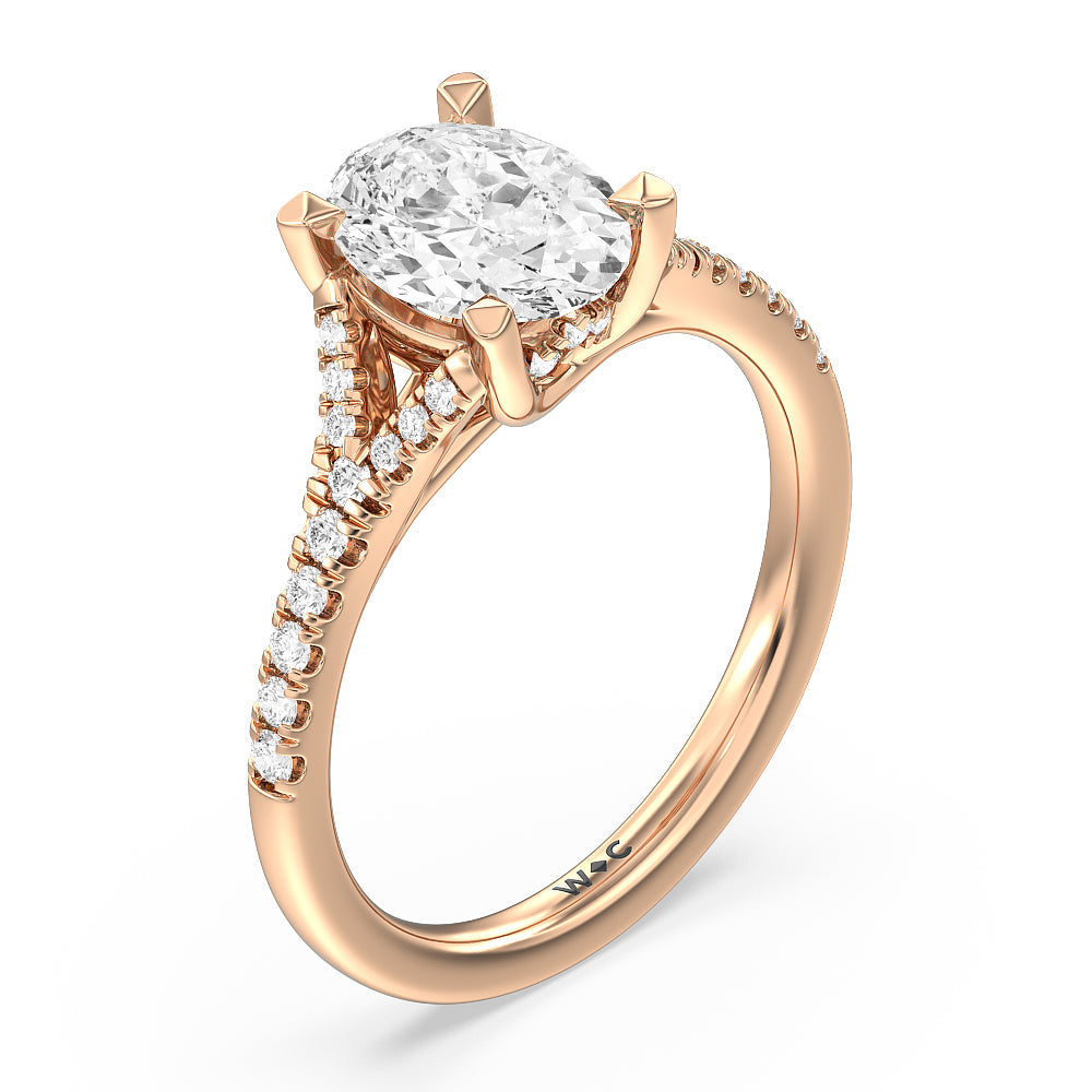 Oval Cut Studded Cathedral Split Shank Engagement Ring with Lab Grown Diamond in 14KT Rose Gold view 3
