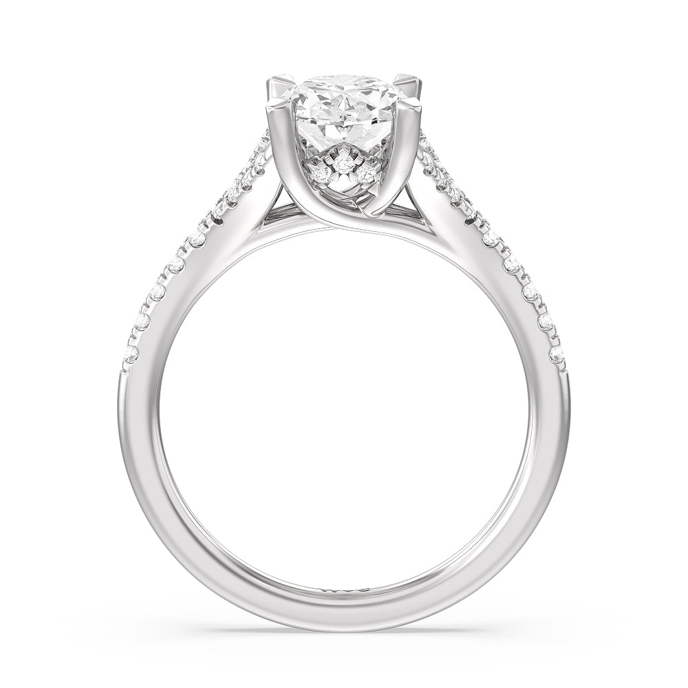 Oval Cut Studded Cathedral Split Shank Engagement Ring with Lab Grown Diamond in 14KT Platinum view 2
