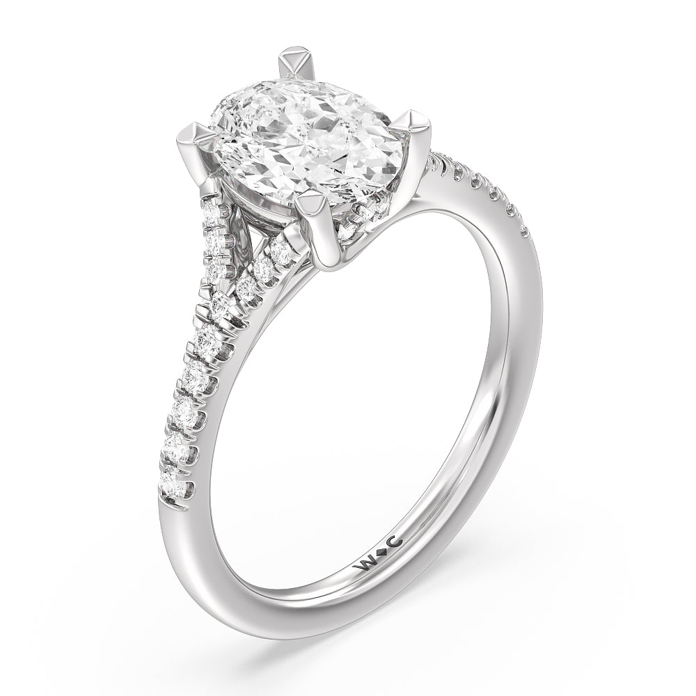 Oval Cut Studded Cathedral Split Shank Engagement Ring with Lab Grown Diamond in 14KT Platinum view 3
