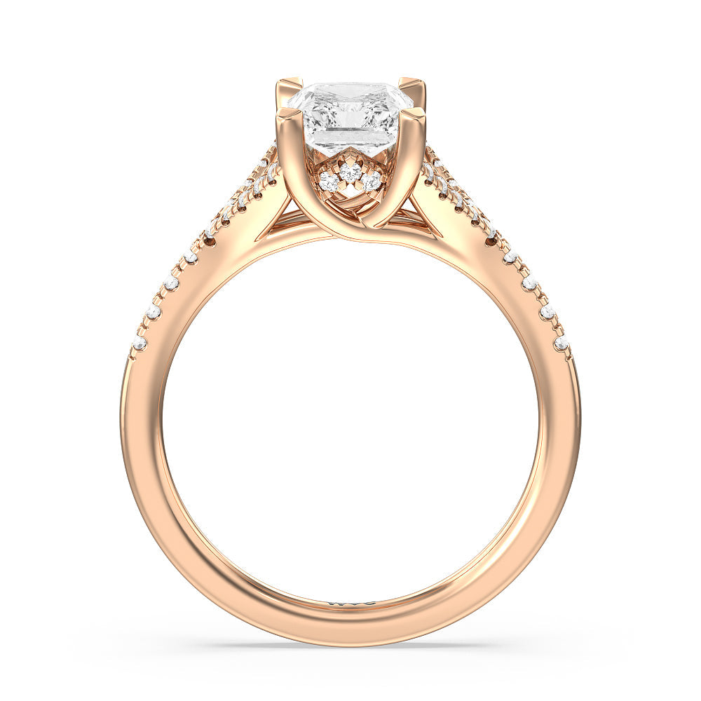 Radiant Cut Studded Cathedral Split Shank Engagement Ring with Lab Grown Diamond in 14KT Rose Gold view 2
