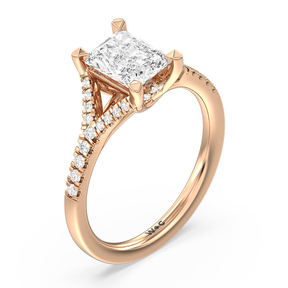 Radiant Cut Studded Cathedral Split Shank Engagement Ring with Lab Grown Diamond in 14KT Rose Gold view 3
