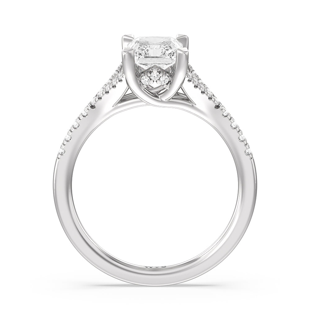 Radiant Cut Studded Cathedral Split Shank Engagement Ring with Lab Grown Diamond in 14KT Platinum view 2
