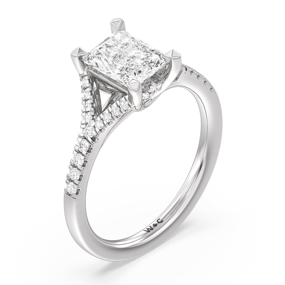 Radiant Cut Studded Cathedral Split Shank Engagement Ring with Lab Grown Diamond in 14KT Platinum view 3
