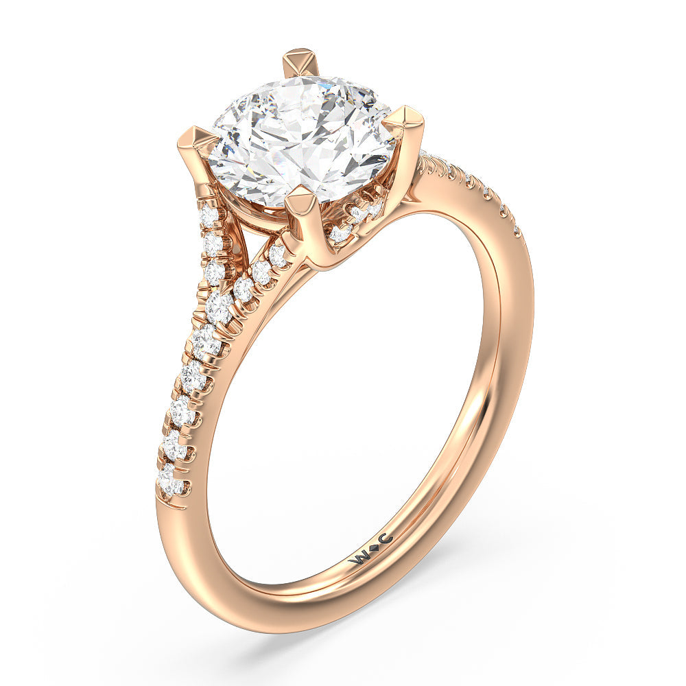 Round Cut Studded Cathedral Split Shank Engagement Ring with Lab Grown Diamond in 14KT Rose Gold view 3
