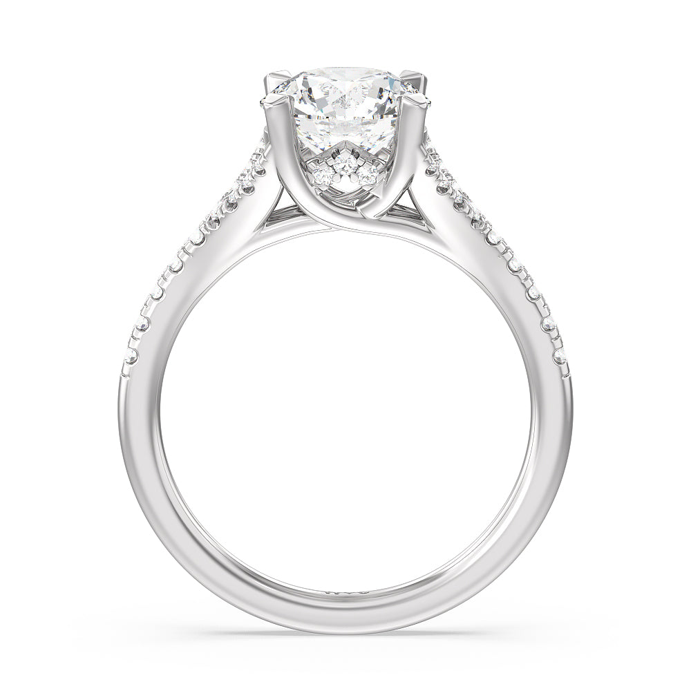 Round Cut Studded Cathedral Split Shank Engagement Ring with Lab Grown Diamond in 14KT Platinum view 2

