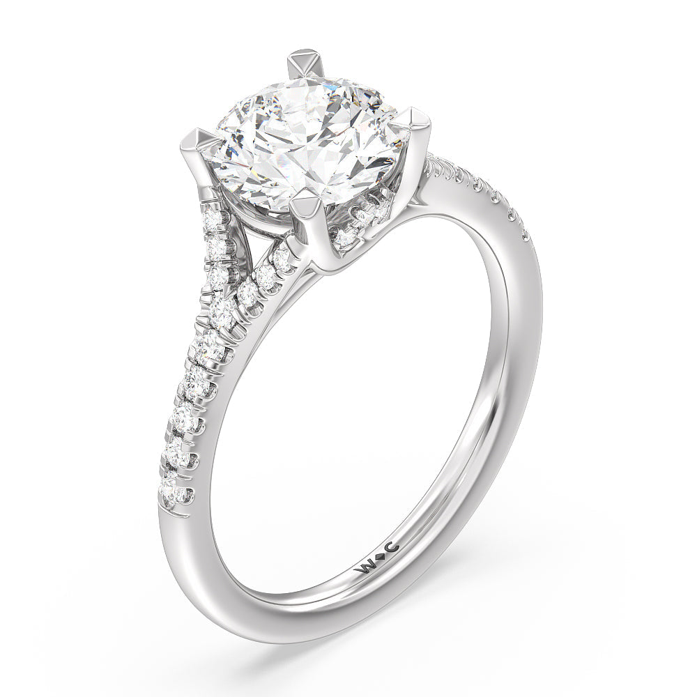 Round Cut Studded Cathedral Split Shank Engagement Ring with Lab Grown Diamond in 14KT Platinum view 3
